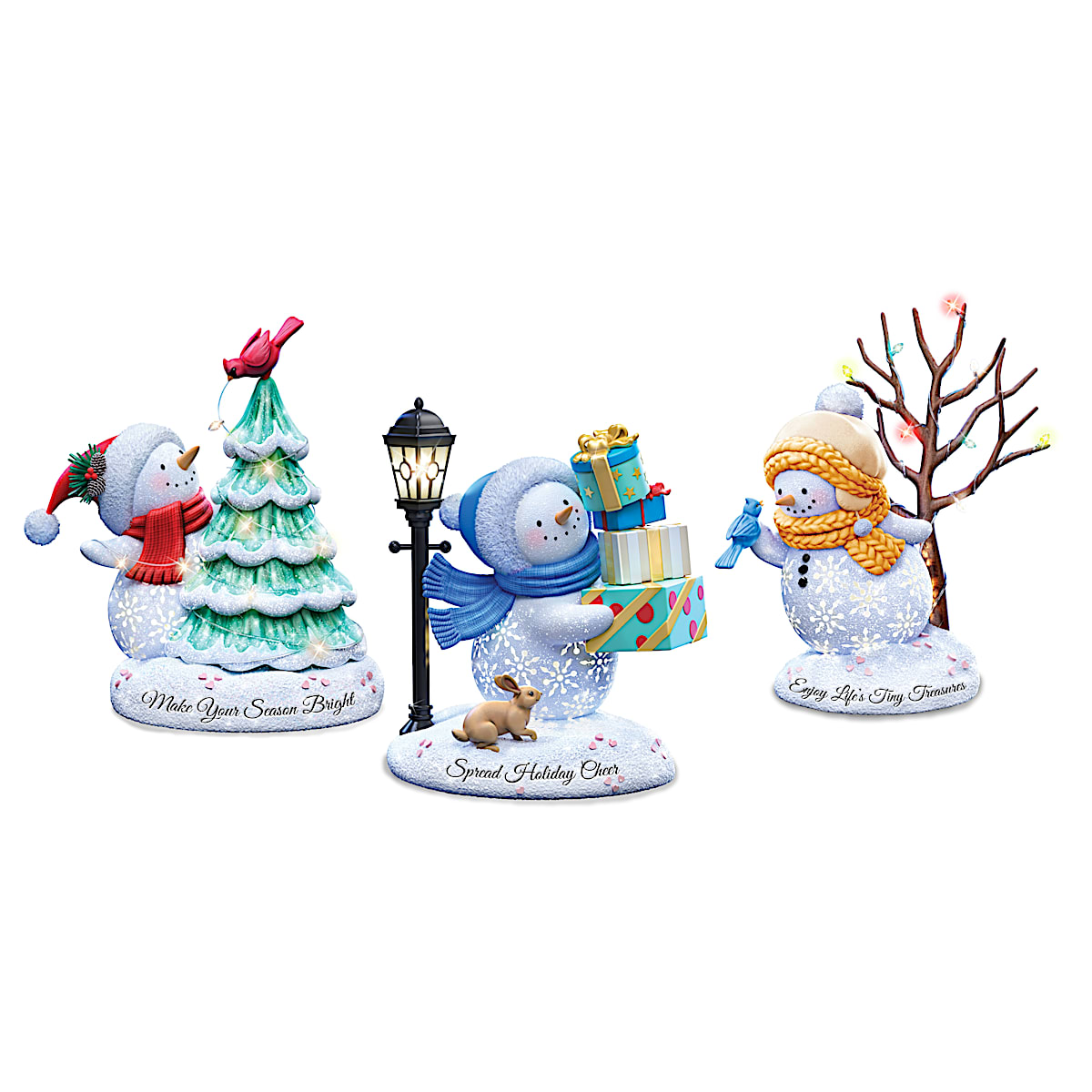 Sparkle Delights Illuminated HandPainted Snowman Sculpture Collection Featuring Pierced